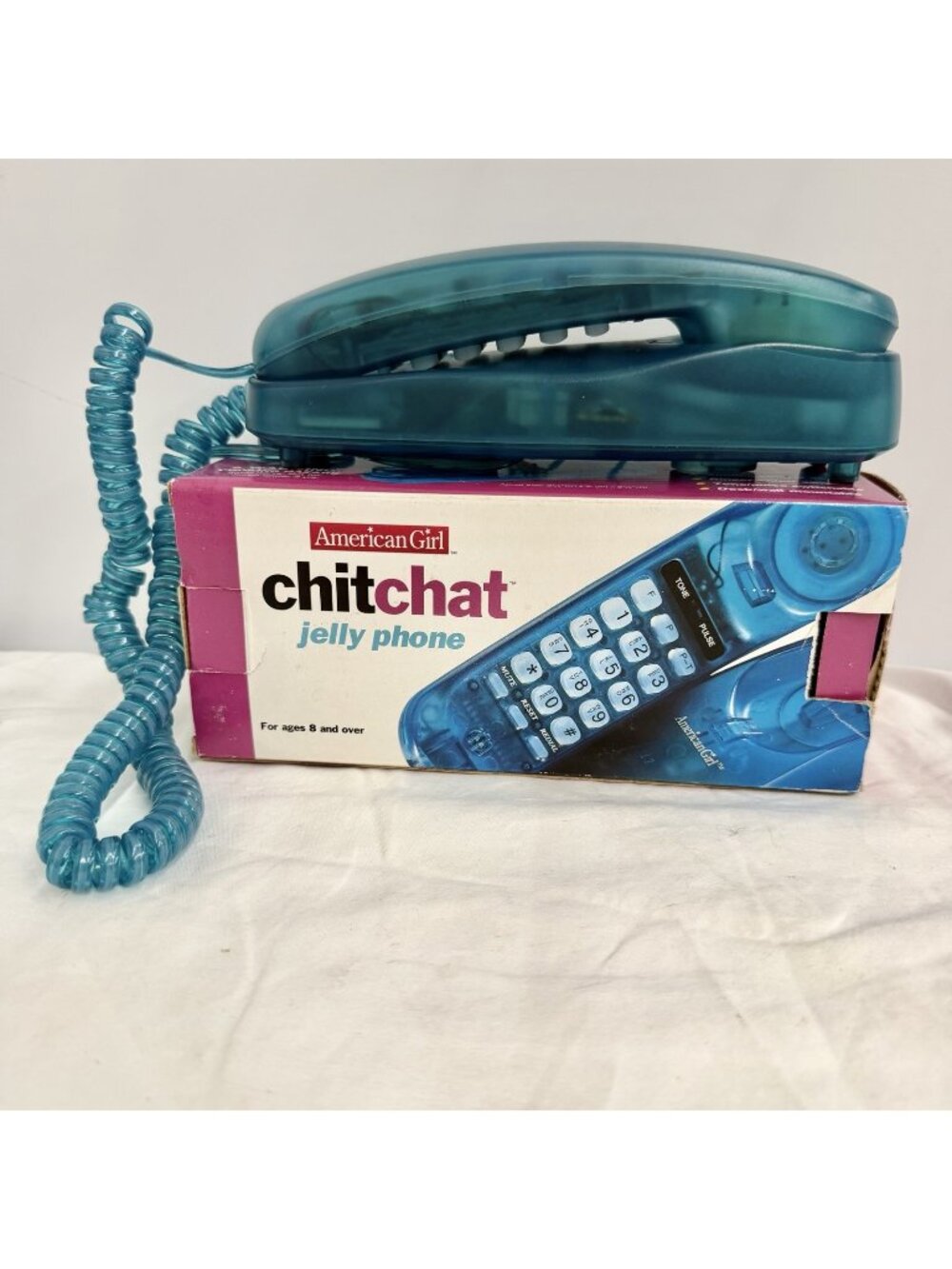 American Girl Chitchat Jelly Phone Clear Blue Landline Phone w Box Untested RARE